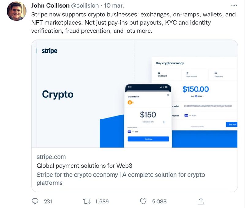 stripe supporting crypto business